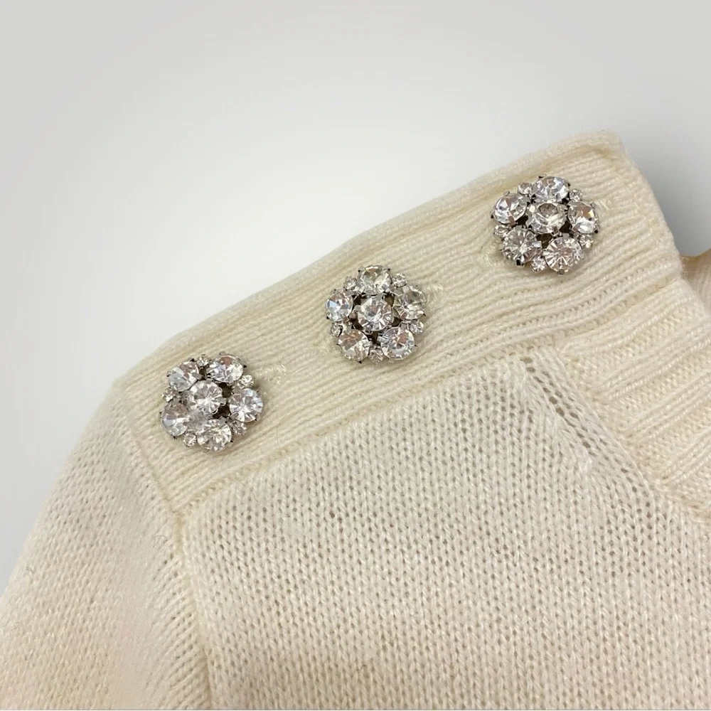 J. Crew‎ Crewneck sweater with jeweled buttons Cream Sz S